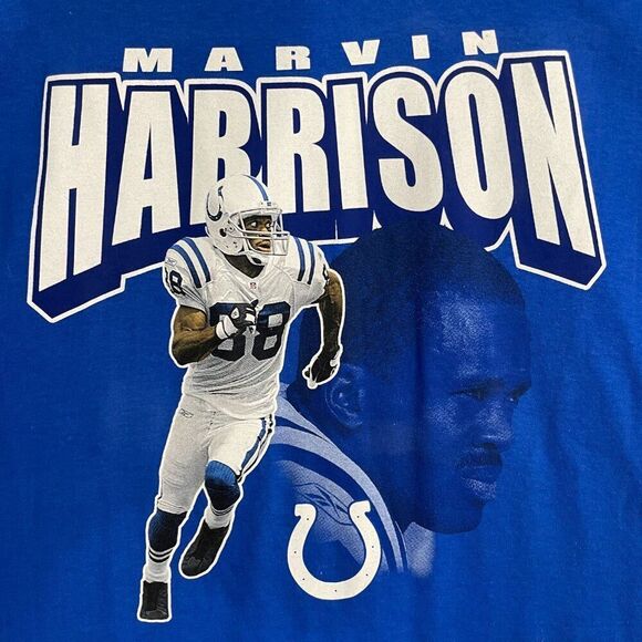 VTG Marvin Harrison Shirt Men L Blue Indianapolis Colts NFL Short Sleeve Tee NWT - Picture 2 of 10